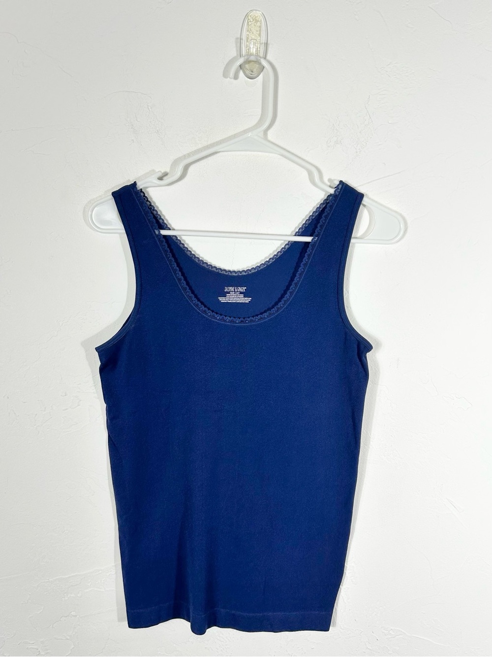 Jasmine & Ginger Navy Blue Lace Trim Scoop Neck Cami Tank Top Size Large